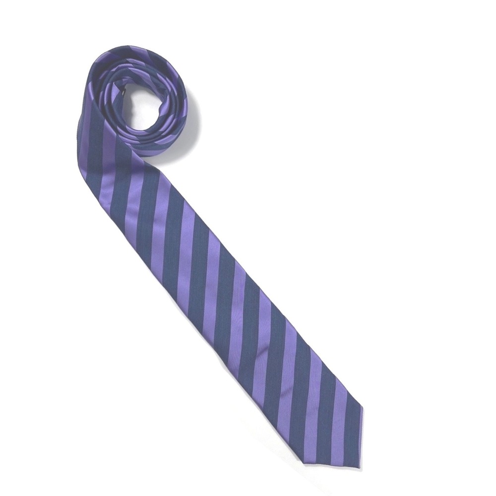 Barneys New York Purple Navy Blue Striped Silk Blend Necktie Made in Italy NWT